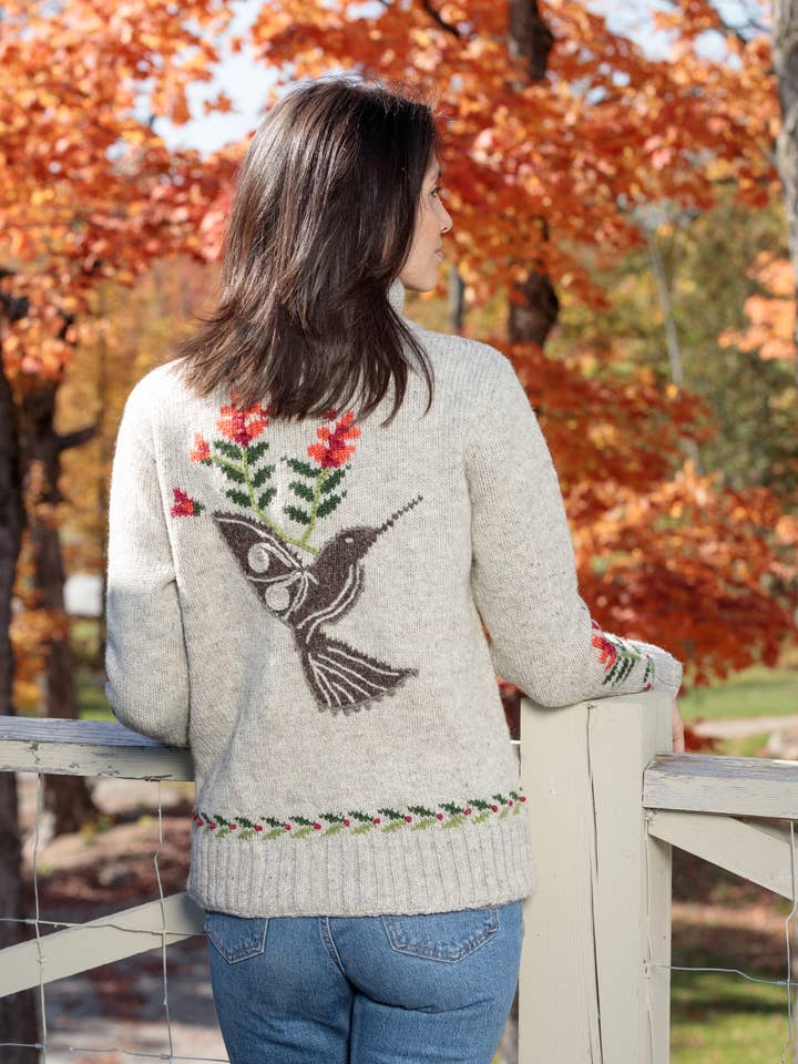 Light Natural Floral Flight Sweater – Hummingbird Knit Cardigan for wholesale on Faire4