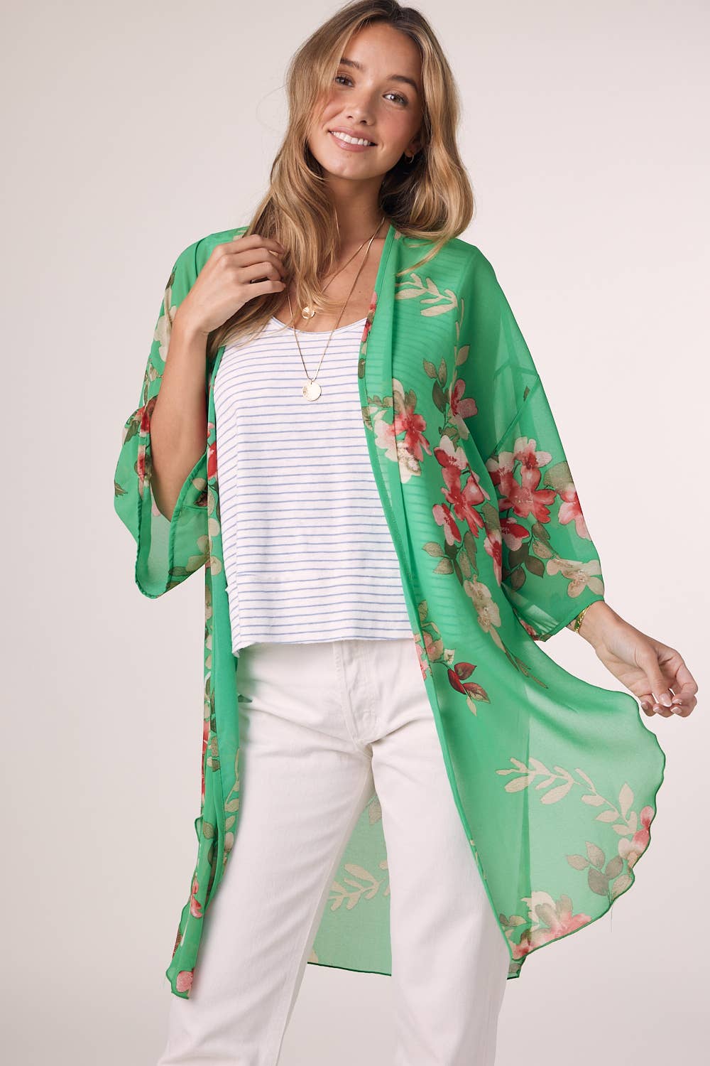 APPLE GREEN FLORAL CHIFFON KIMONO for wholesale on Faire10