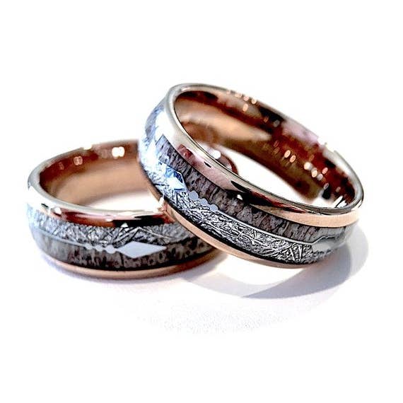 Elk Antler Meteoritinlägg Roséguld volframring 8mm för wholesale av rings paradise