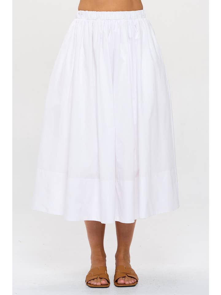 Renee C. - Wholesale Skirt - Women's - Made in USA Cotton Poplin Midi Skirt with Elastic Waistband