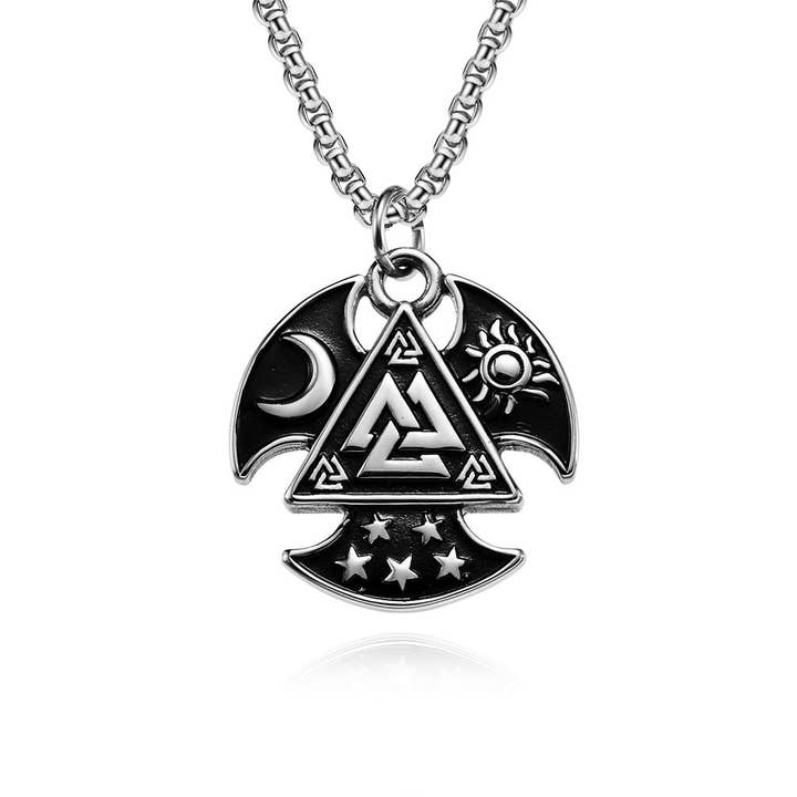 Mio Queena - Wholesale Pendant/Charm Necklace - Valknut Sun Moon Stars Trinity Tomahawk Necklace - MJ/MNP