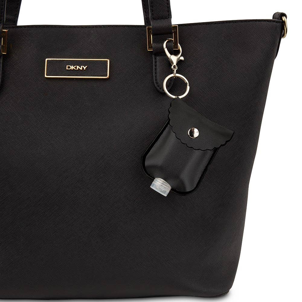 Weddingstar Inc. - Wholesale Keychain – Women's - Faux Leather Hand Sanitizer Holder Keychain - Black3