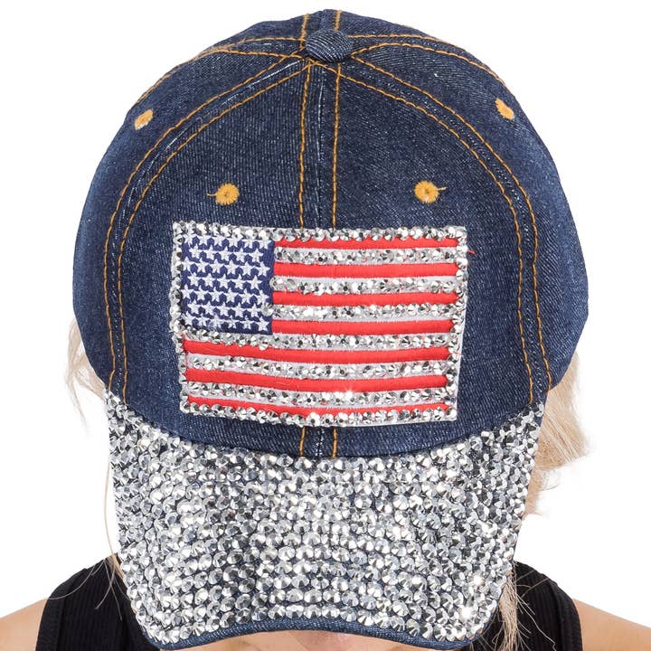 Cap Zone - Wholesale Baseball cap – Women's - American Flag Bling Patch Denim Baseball Cap8