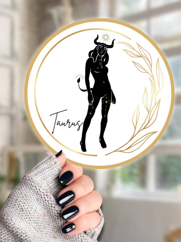 Pegatina de vinilo de astrología de chica del zodiaco Tauro hoja de oro 3 x 3 para venta al por mayor de Crow's Tourmaline