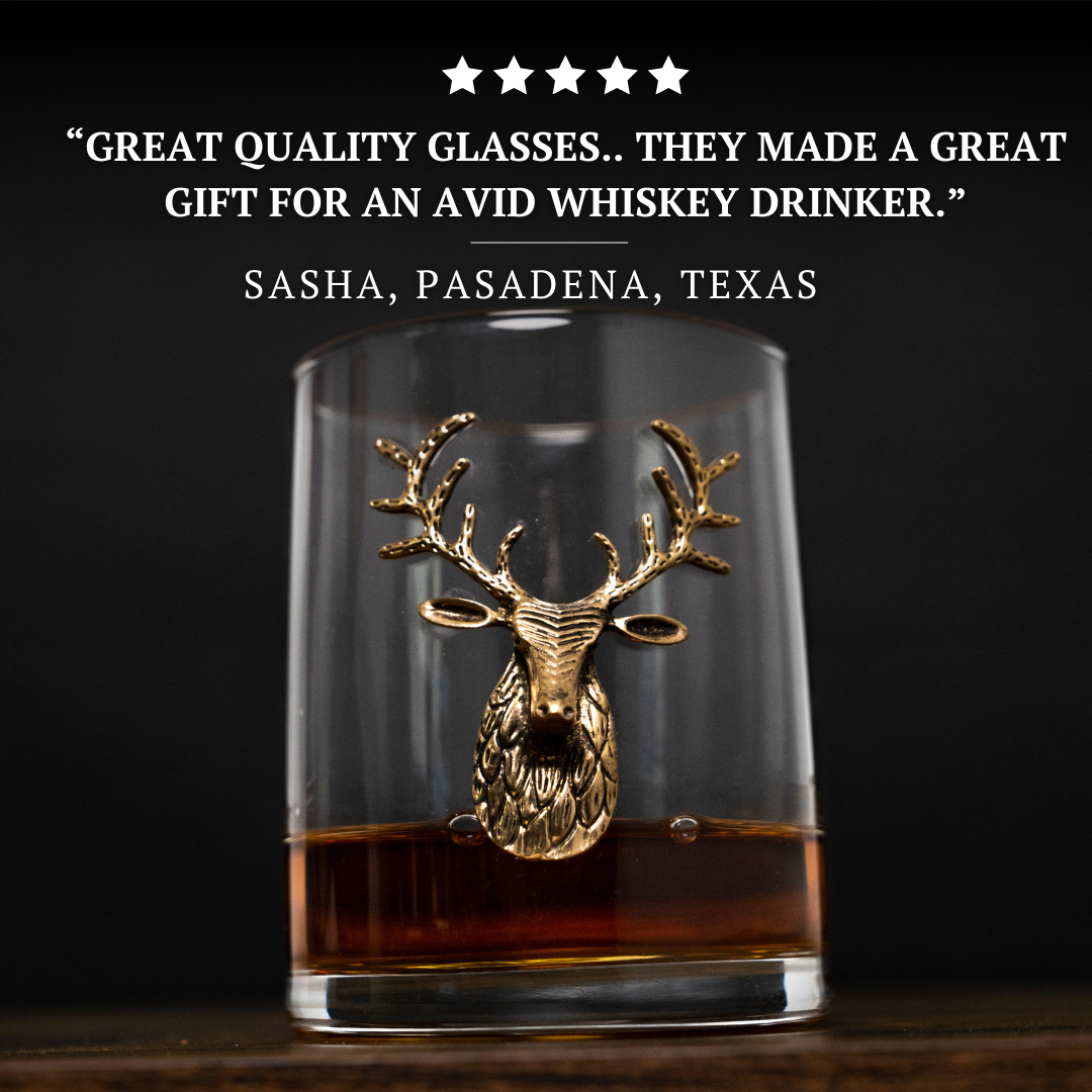Jersey Art Glass - Wholesale Cocktail/Liquor Glass - Gold Stag Deer Whiskey Glasses (Set/2) Hunting Gifts For Men7