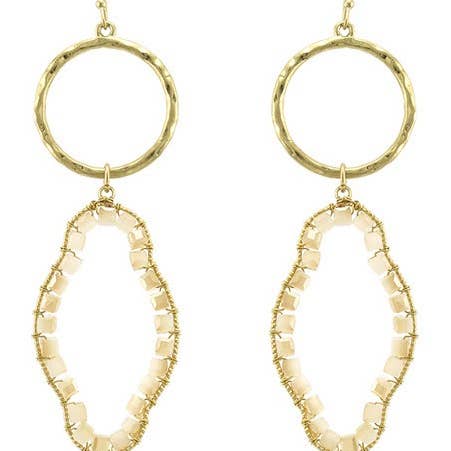 Earrings - Cream Beaded W Ring & Chain for wholesale by Flirt Jewelry
