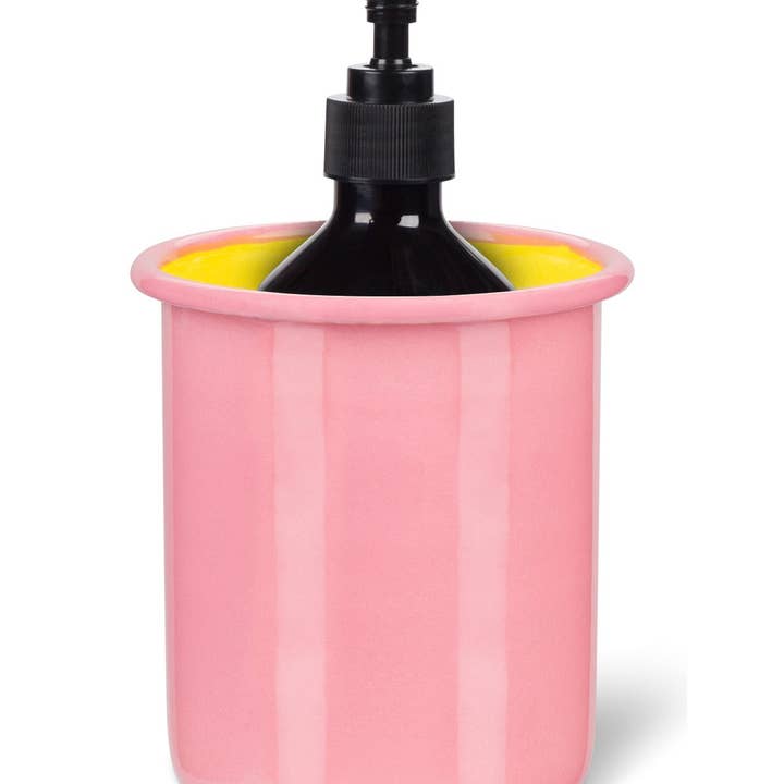 BRITISH COLOUR STANDARD - Medium Enamel Utensil Holder in Old Rose / Sulphur Yellow for wholesale by British Colour Standard North America