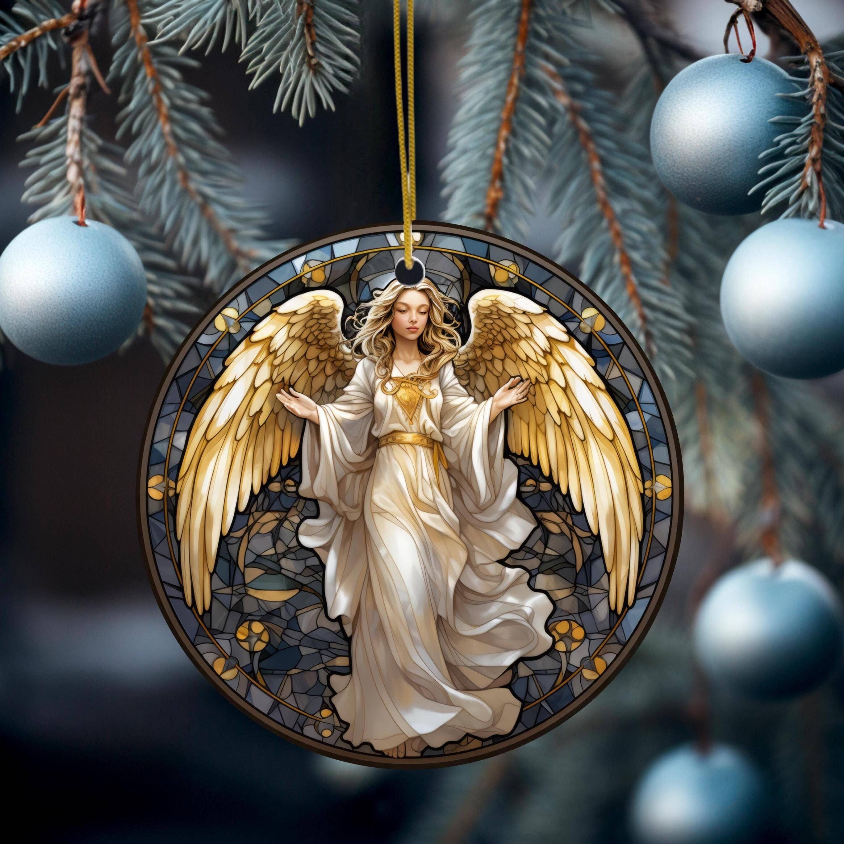 Fernville Creations - Wholesale Ornament - Christmas Angel Ceramic Ornament with Stained Glass Look