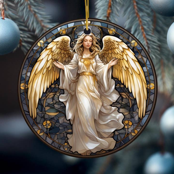 Christmas Angel Ceramic Ornament with Stained Glass Look for wholesale by Fernville Creations
