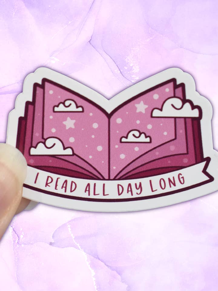 Je lis toute la journée (Rose Poussiéreux) - Mini Autocollant Littéraire pour la vente par Felfira Moon Designs