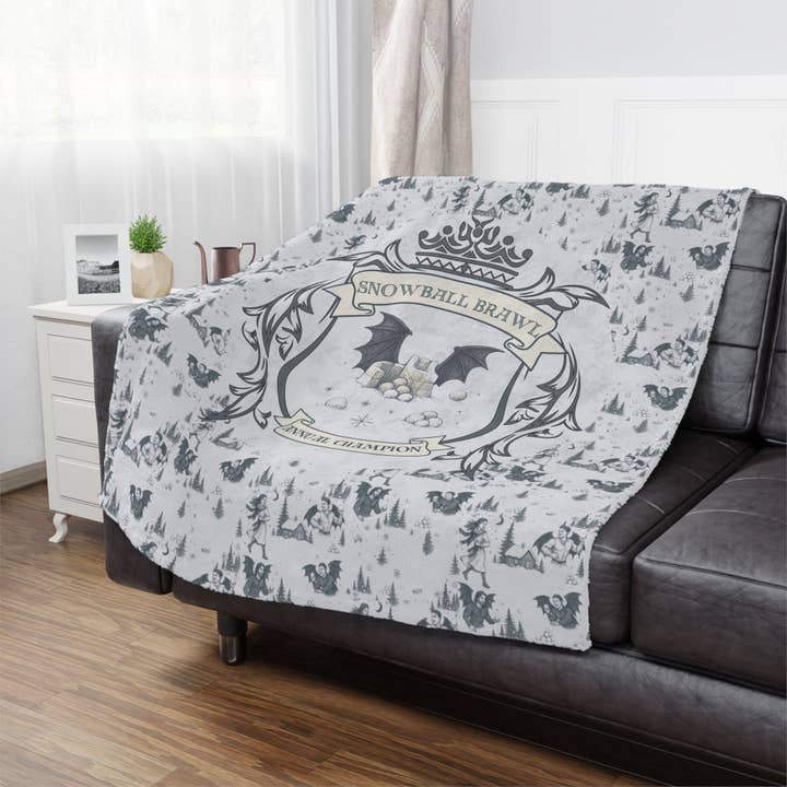 Officially Licensed Illyrian Snowball Brawl Toile Minky Reading Blanket | Holiday 2025 Exclusive, Bat Boys Reading Blanket for wholesale by Gilded Girl Accessories