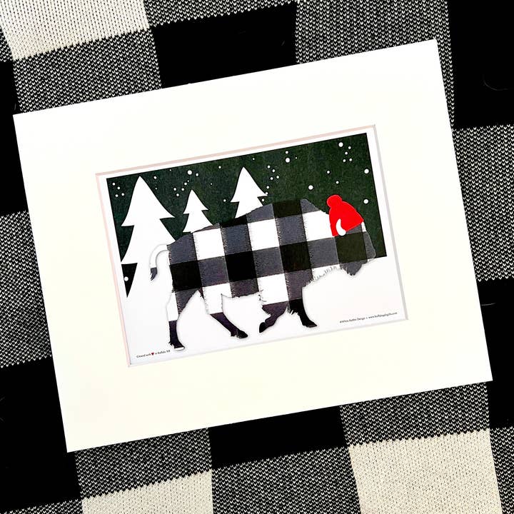 “Wintry Buffalo Plaid” matted print for wholesale by Buffalo Gals by White Rabbit Design