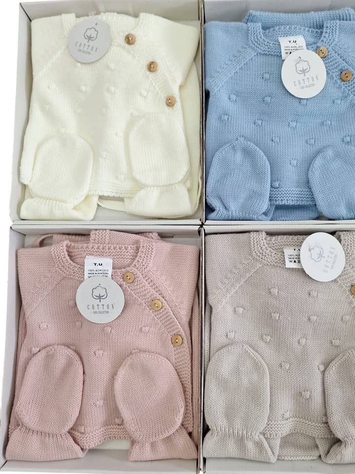 Cotton Socks - Wholesale Clothing Set - Baby - Ref:360 3-piece baby knit set Pipoca