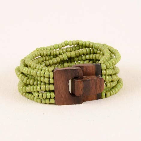 Pink House Imports - Wholesale Beaded Bracelet - Bali Glass Beads Bracelet with Mini Wood Buckle3