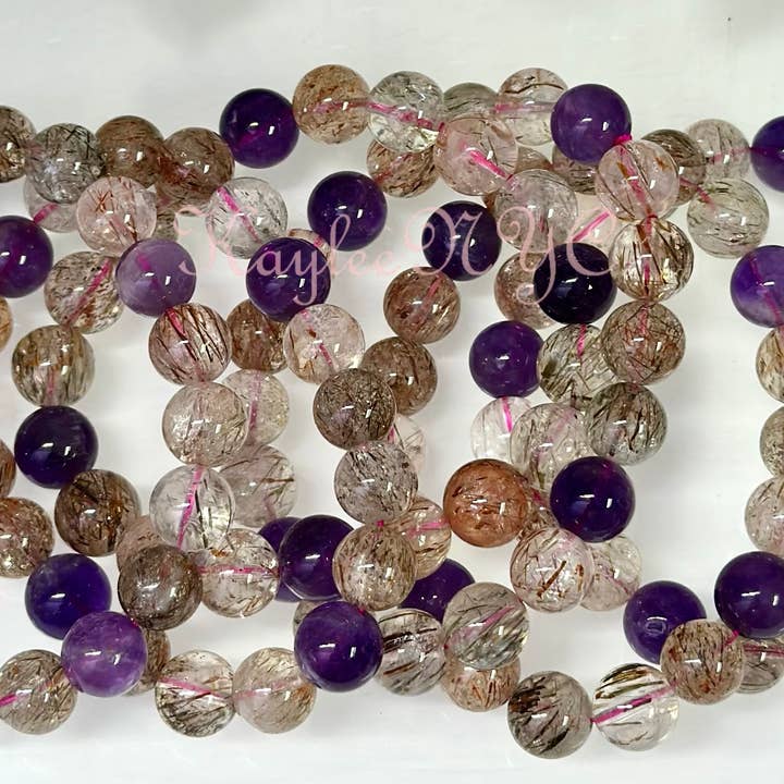 KayleeNYC - Wholesale Beaded bracelet - Natural Super 7 Melody Rutilated 10mm 8” Stretch Bracelet1