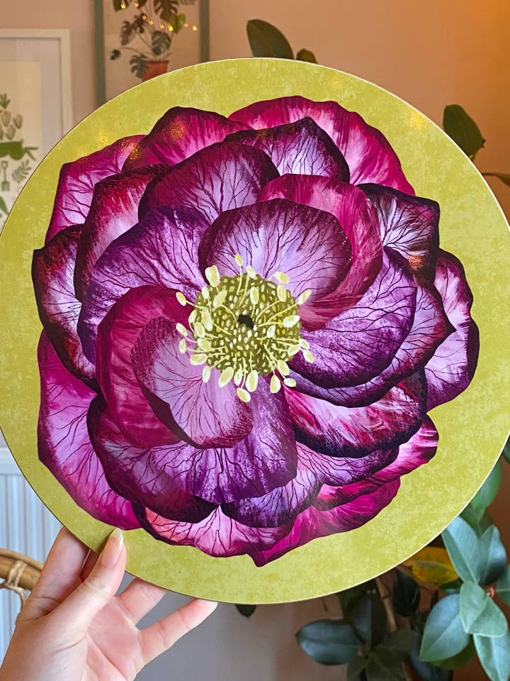 Round Hellebore Placemat / Tablemat Cork Back / Gloss for wholesale by Freya Snow
