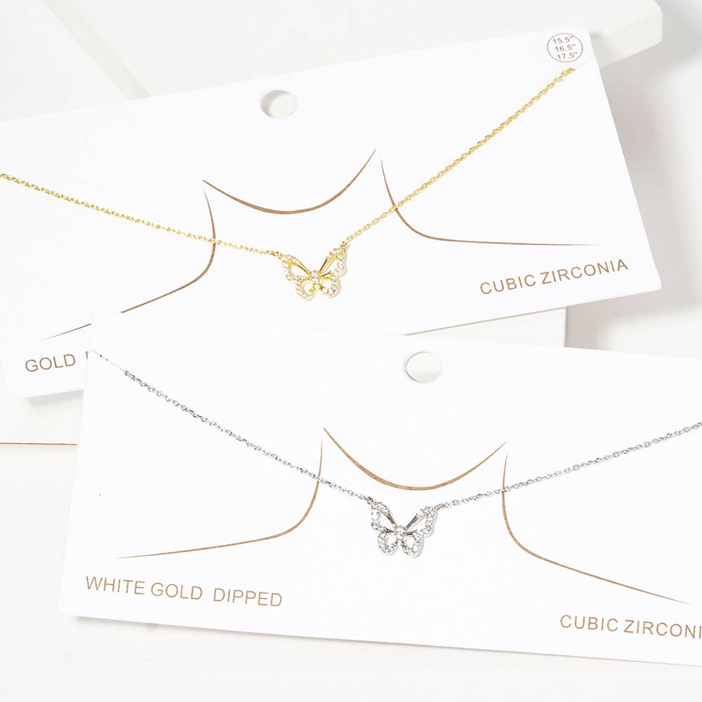 Sensibling Corp. – wholesale Pendant/charm necklace – Gold Dipped CZ Stone Paved Butterfly Pendant Necklace1