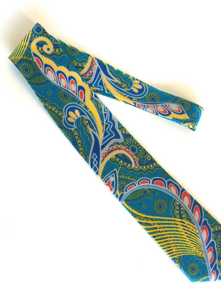 Gravata de seda Pangborn Profusion em Aqua, amarela por atacado de Pangborn Collection