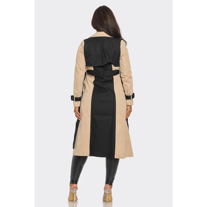 BEIGE BLACK ELEGANTLY EDGED COLOR BLOCK TRENCH COAT for wholesale on Faire
