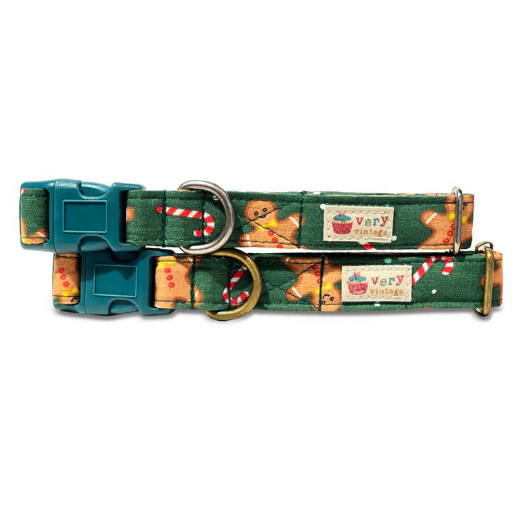 Gingerbread Dog Collar – Holiday Christmas Organic Cotton for wholesale by Very Vintage Designs