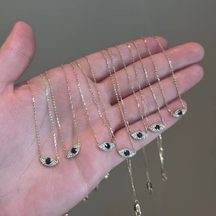 14k blå safir onda ögon diamanthalsband för wholesale av LE Fine Jewelry
