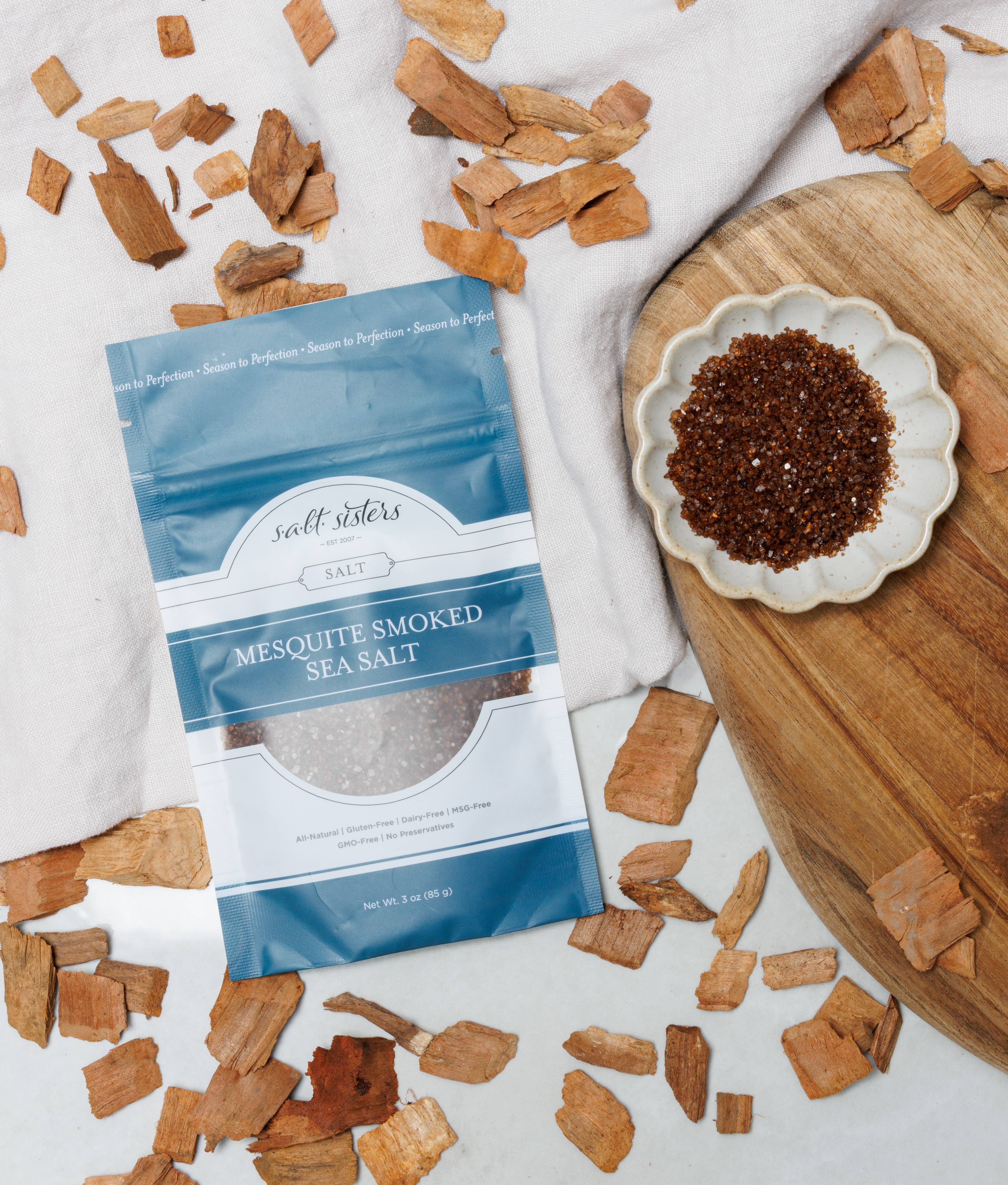 Salt Sisters – Sal por atacado – Sal Marinho Totalmente Natural - Mesquite Fumado - 3 oz3