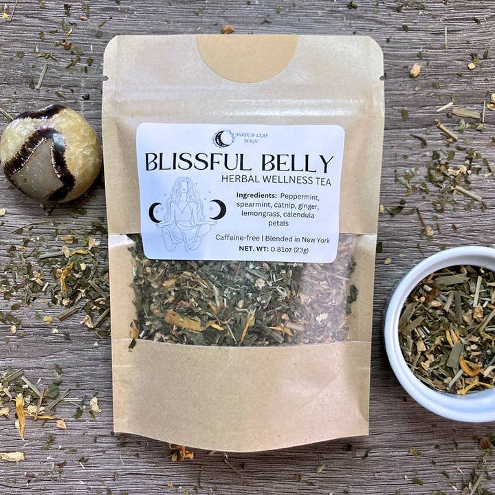 Blissful Belly Herbal Tea w/ Mint, Ginger, Lemongrass for wholesale by Moon & Leaf Magic