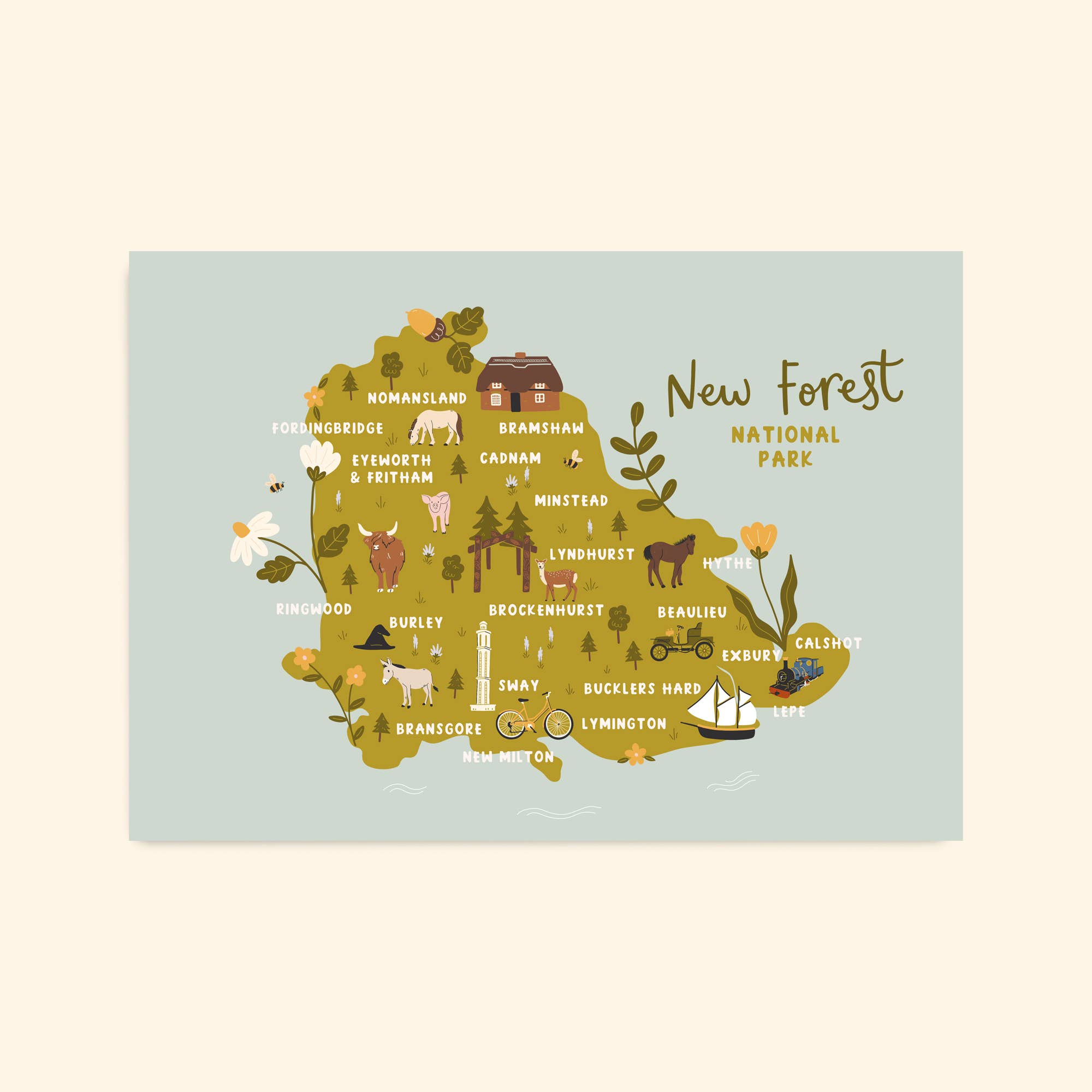 Abbie Imagine – wholesale Art print – New Forest Map Illustrated Print5