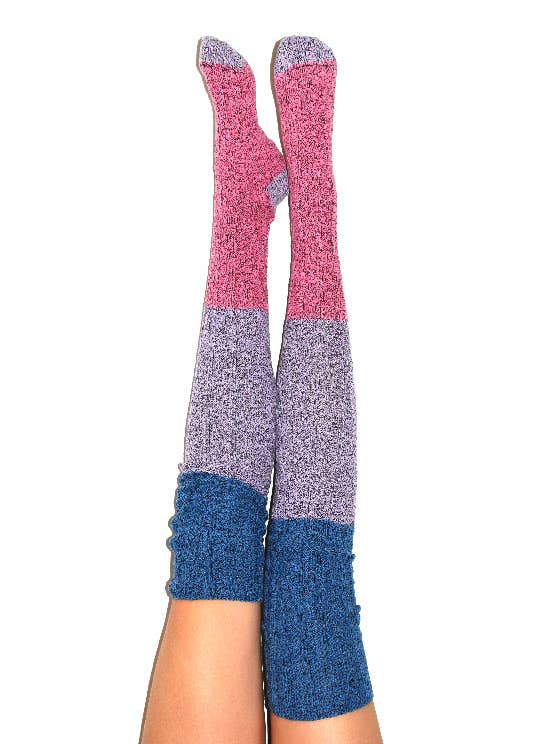 Rose Serenity Color Block Cuisse Haut Chandail Chaussettes pour la vente par Peony and Moss