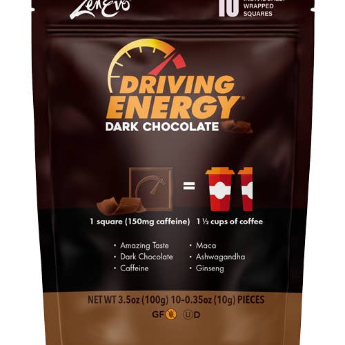 ZenEvo Chocolate - Wholesale Chocolate Bar - Driving Energy - 10 Count - Caffeinated Chocolate