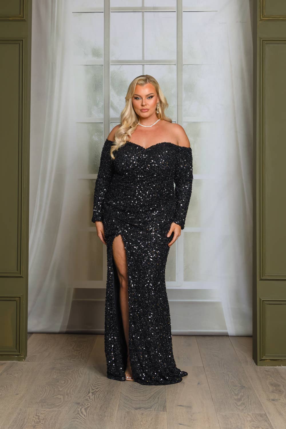RICARICA INC. - Wholesale Gown - Women's - P1641P9-PLUS SIZE LONG SLEEVE OFF SHOULDER MAXI DRESS 10