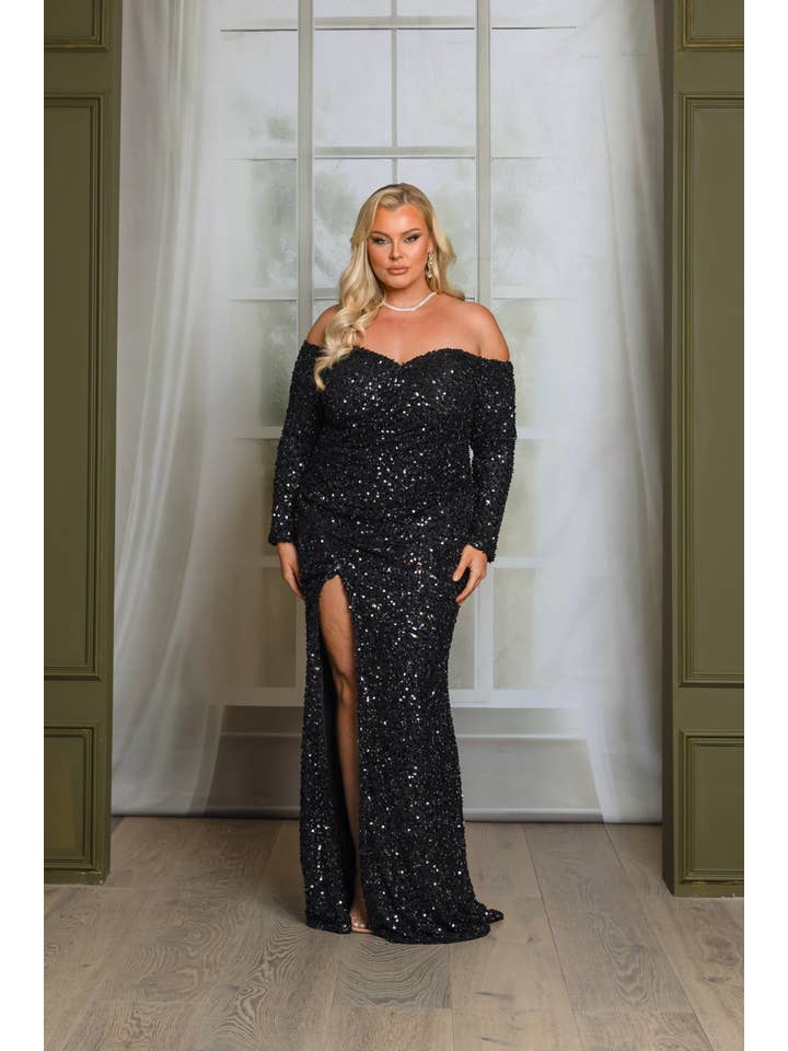 RICARICA INC. - Wholesale Gown - Women's - P1641P9-PLUS SIZE LONG SLEEVE OFF SHOULDER MAXI DRESS 10