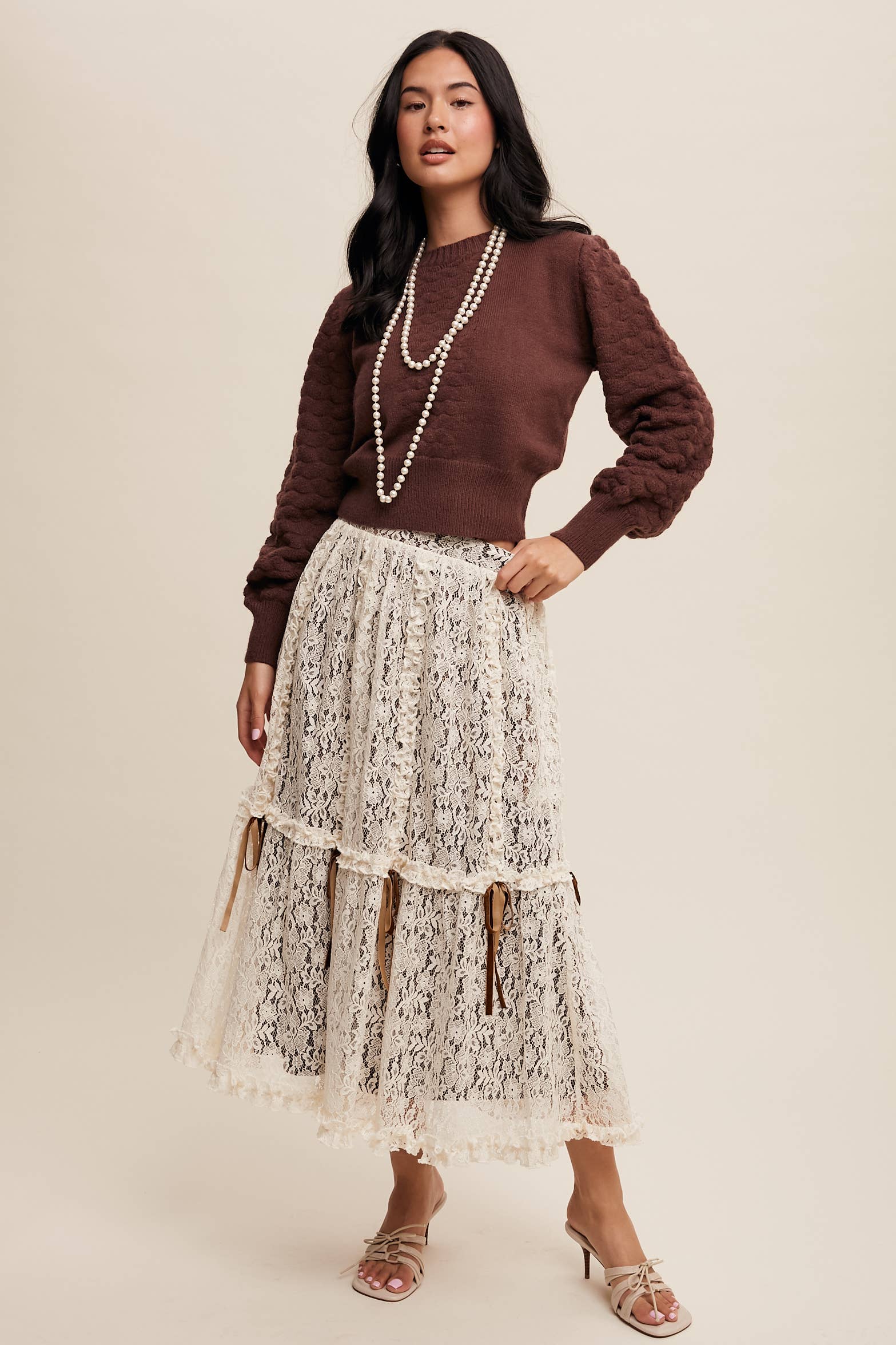 Listicle – wholesale Skirt – Women’s – Lace Midi Skirt with Ribbon Details31