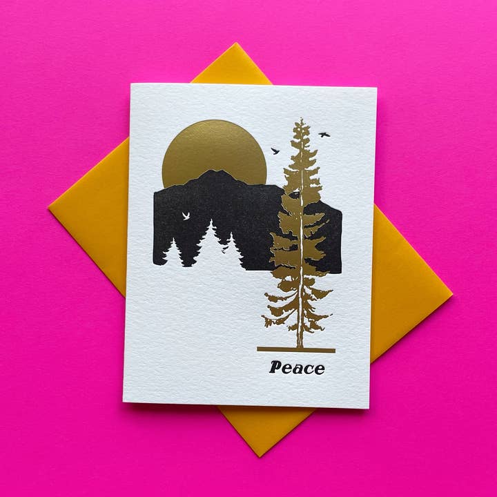 Carte de vœux Golden Forest Peace - Pine Tree Letterpress pour la vente par Pier Six Press