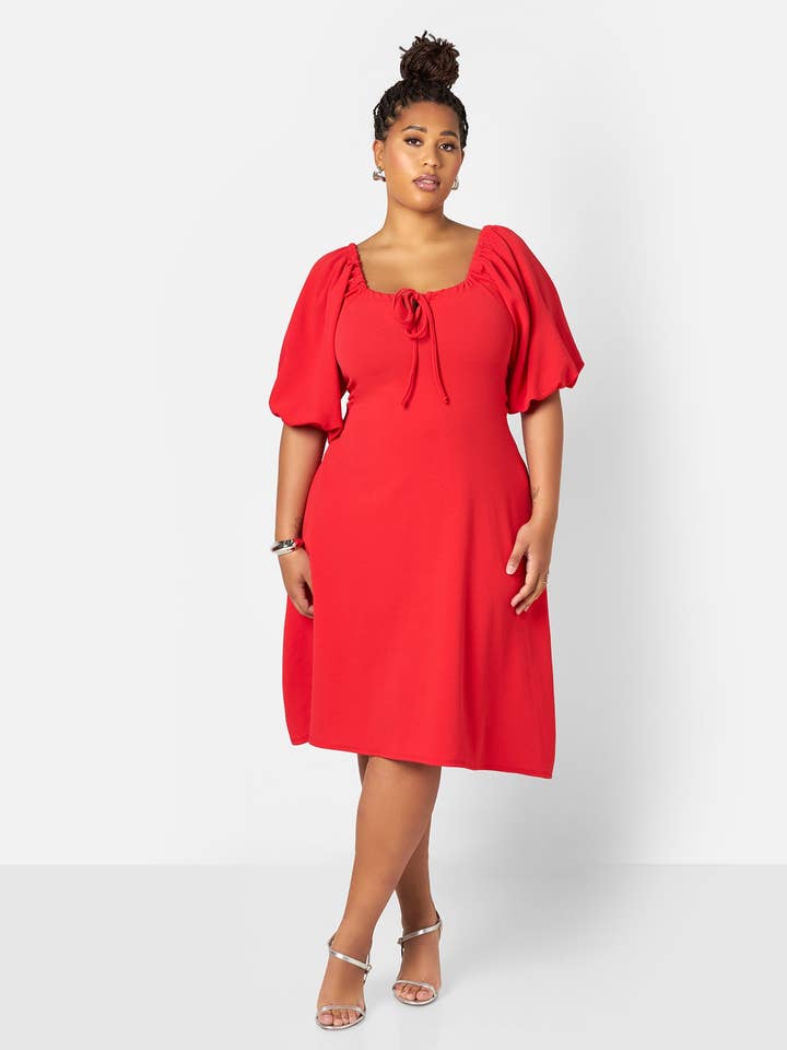 Red Mia Peasant Style A Line Midi Dress for wholesale on Faire1