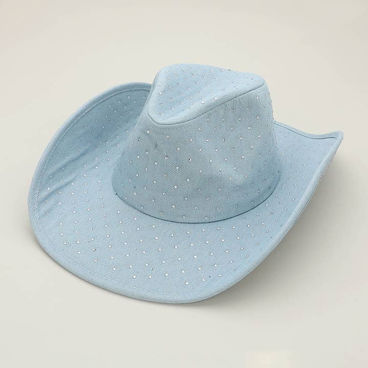 Sensibling Corp. - Vente Chapeau en feutre - femme - Chapeau Fedora Cowboy Western en Denim avec Strass Scintillants3