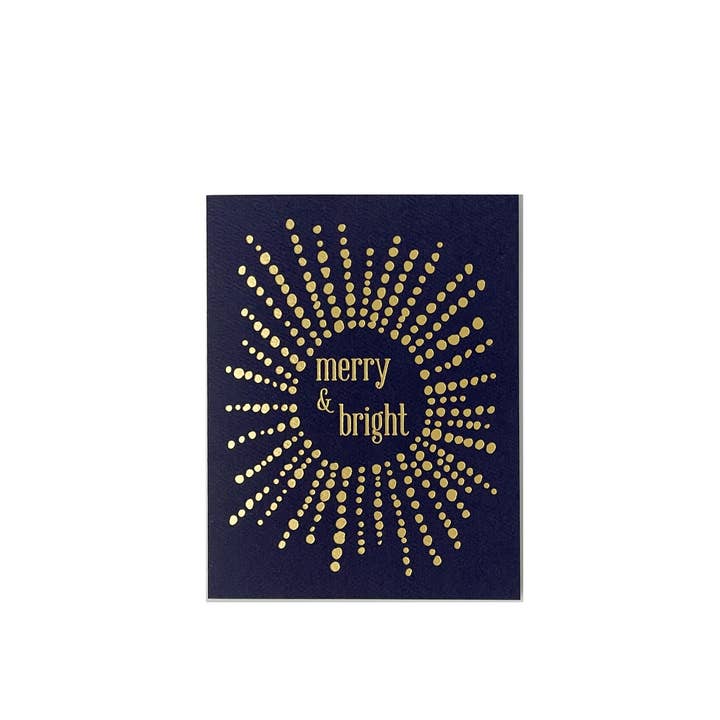 Boxed Set of 6 Gold Foil Merry & Bright Holiday Card- Blue for wholesale by drawn by water