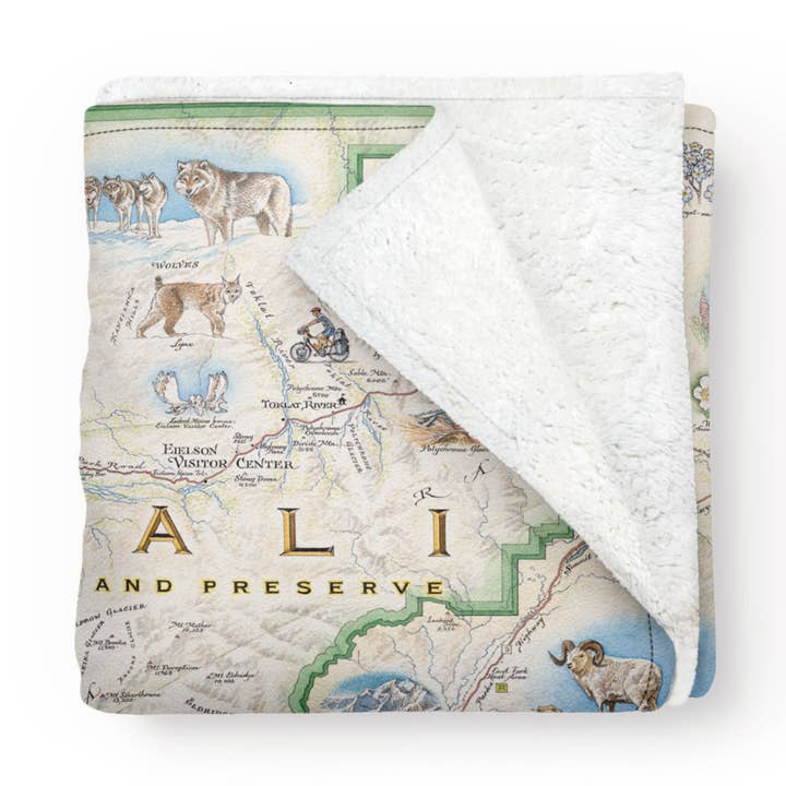 Denali National Park Map Fleece Blanket for wholesale by XPLORER MAPS