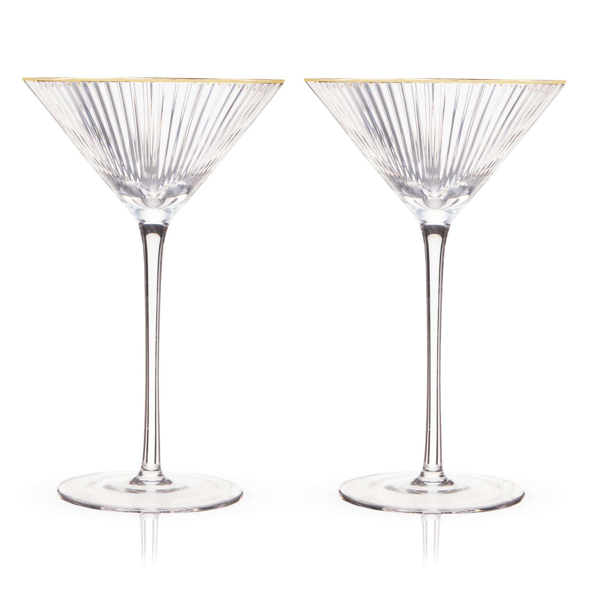 Viski - Wholesale Cocktail/Liquor Glass - Deco Meridian Gold Rimmed Crystal Martini Glasses Set of 22