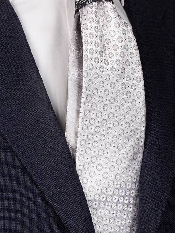 Ceremony Tie Fantasy Gray Silver Knot in Contrast Black Paisley N2142 for wholesale by Graffeo Cravatte