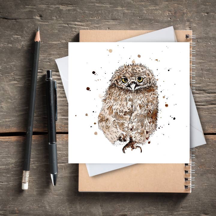 Baby-Eulen-Grußkarte – Aquarell-Punktkunst für den Großhandel von Dots Allowed