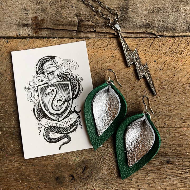 Katie - Magical Collection -Double Layered Leather Leaf Shaped Earrings. for wholesale by Luna And Loki Design