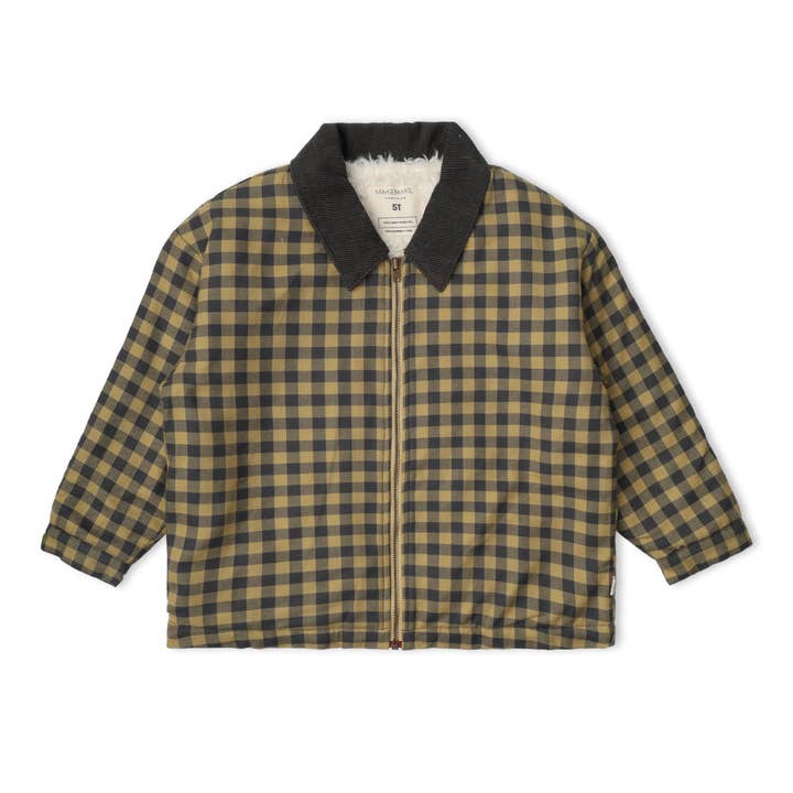 Organic Corduroy Collar Twill Jacket - Olive Gingham for wholesale by Makemake Organics