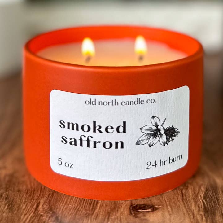 Safran fumé - Bougie en céramique à base de mélange de soja de 5 oz pour la vente par Old North Candle Co