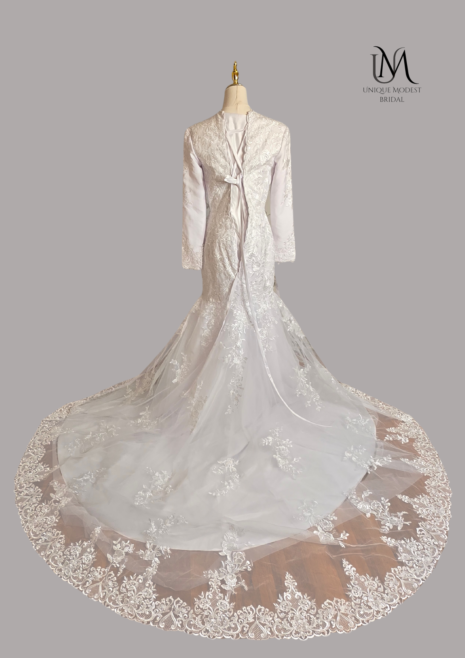 Unique Modest Bridal - Wholesale Gown - Women's - Ariel - Long Sleeve Elegant Mermaid Modest Wedding Dress13