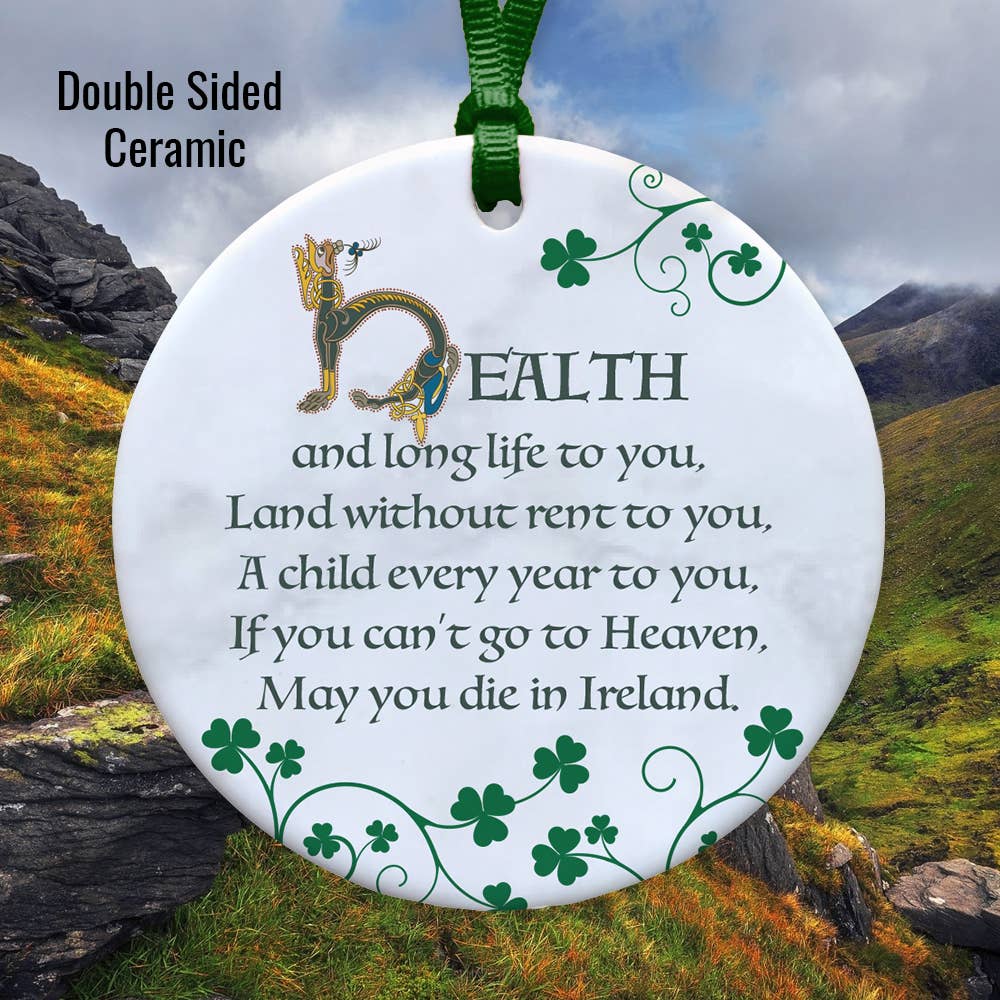 Aran Art Studio – wholesale Prydnad – Keramiskt prydnadsföremål med irländsk välsignelse "Hälsa och långt liv"0