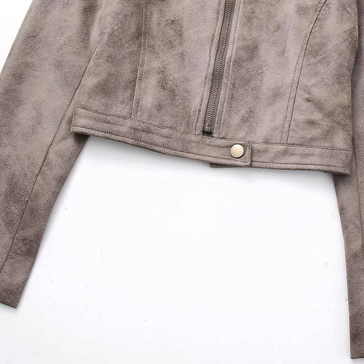 Brown Women Clothing Autumn Suede Stand up Collar Jacket for wholesale on Faire5