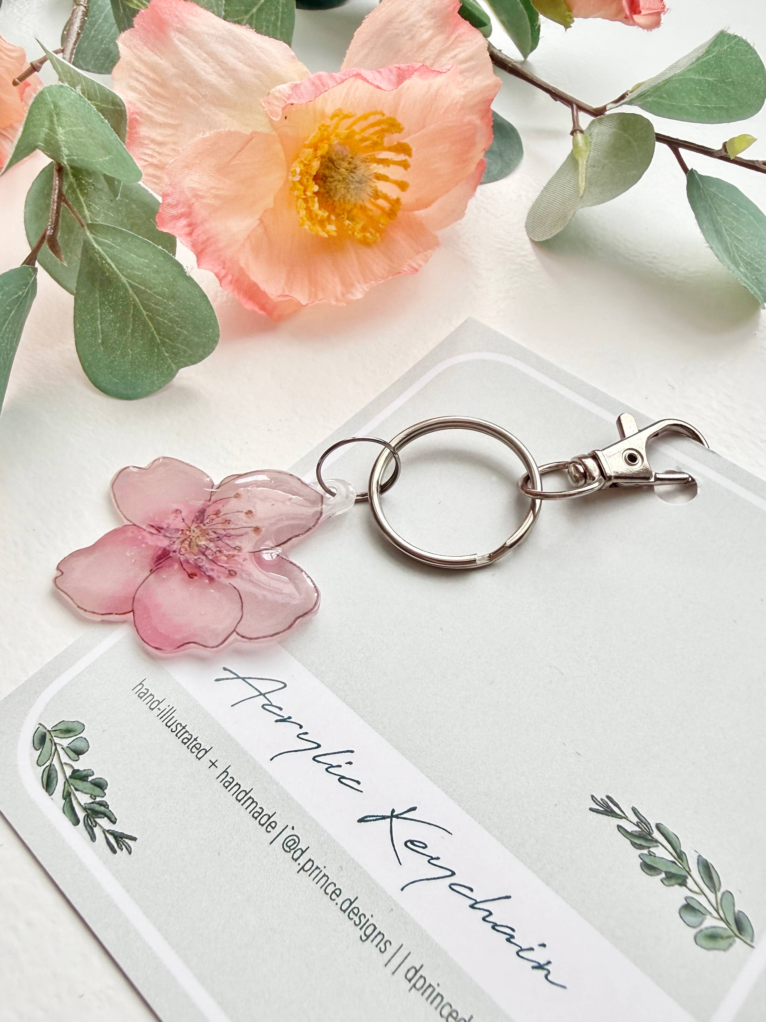 D. Prince Designs - Wholesale Keychain - Women's - Hand-Illustrated Cherry Blossom Flower | Handmade Acrylic + Resin Keychain4