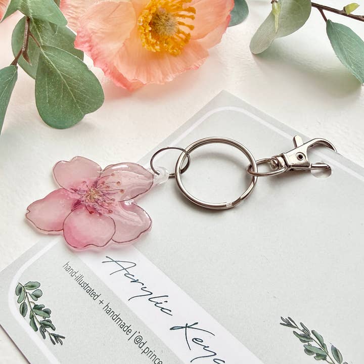 D. Prince Designs - Wholesale Keychain - Women's - Hand-Illustrated Cherry Blossom Flower | Handmade Acrylic + Resin Keychain4