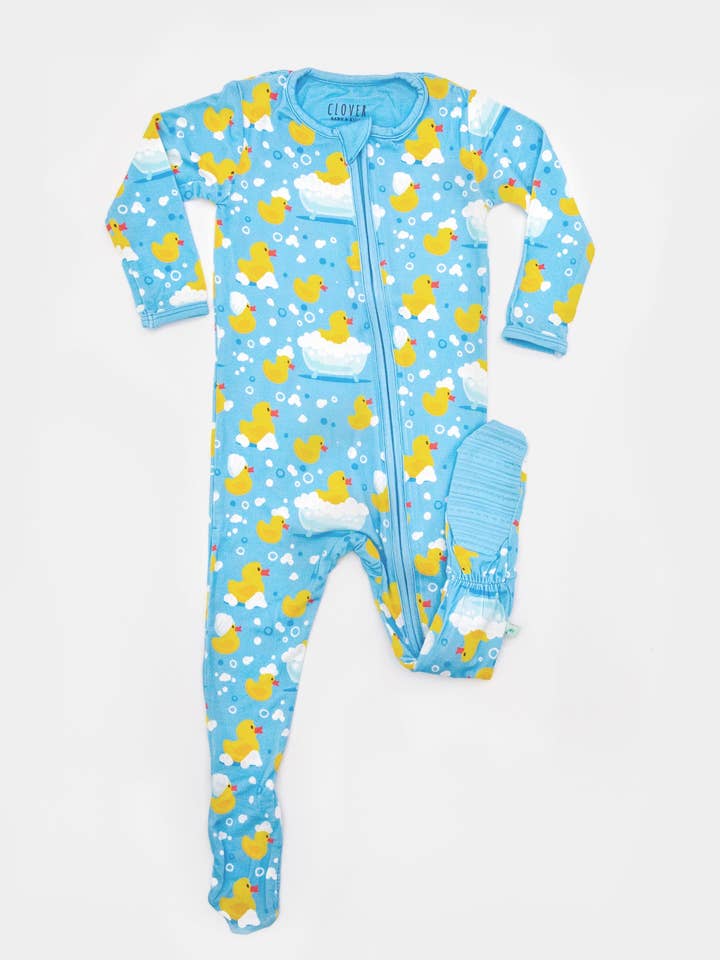 Soft & Stretchy Zipper Footie - Rubber Duckies for wholesale by Clover Baby & Kids